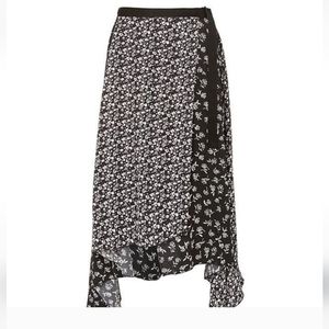 Rag & Bone Black White Floral Print Wrap Skirt
